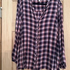 Terra & Sky Pink and Navy Plaid Button-Down Shirt